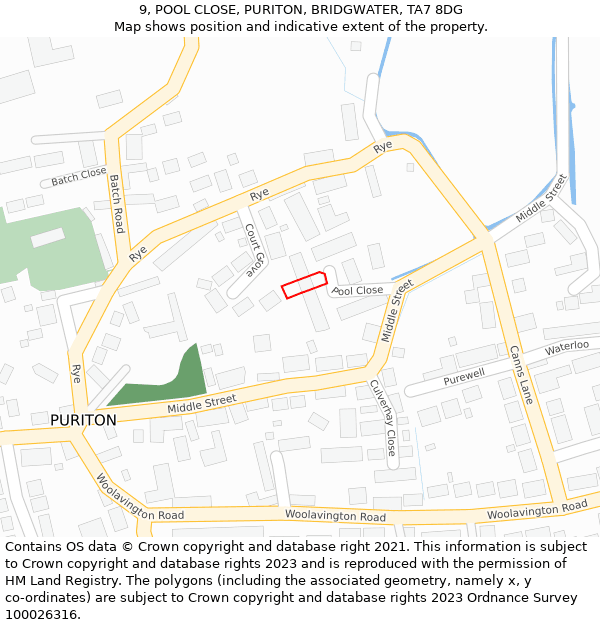 9, POOL CLOSE, PURITON, BRIDGWATER, TA7 8DG: Location map and indicative extent of plot