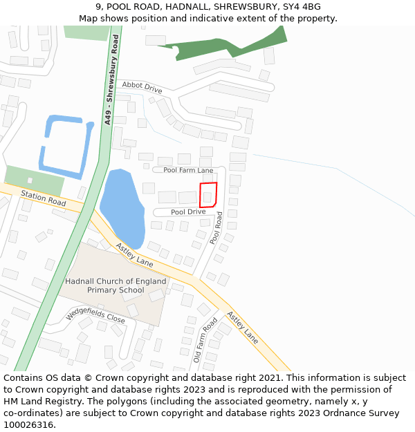 9, POOL ROAD, HADNALL, SHREWSBURY, SY4 4BG: Location map and indicative extent of plot