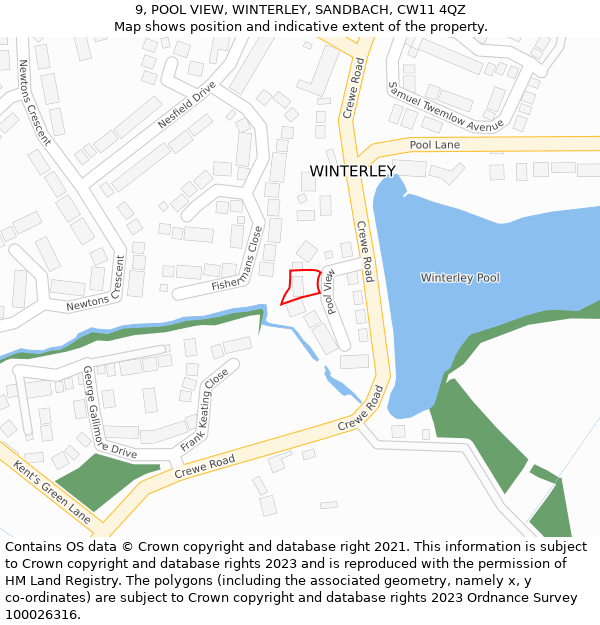 9, POOL VIEW, WINTERLEY, SANDBACH, CW11 4QZ: Location map and indicative extent of plot