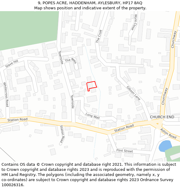 9, POPES ACRE, HADDENHAM, AYLESBURY, HP17 8AQ: Location map and indicative extent of plot