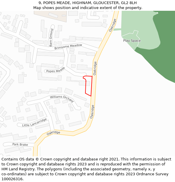 9, POPES MEADE, HIGHNAM, GLOUCESTER, GL2 8LH: Location map and indicative extent of plot