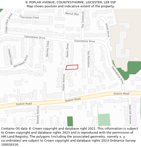 9, POPLAR AVENUE, COUNTESTHORPE, LEICESTER, LE8 5SP: Location map and indicative extent of plot
