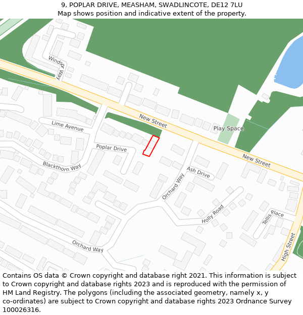 9, POPLAR DRIVE, MEASHAM, SWADLINCOTE, DE12 7LU: Location map and indicative extent of plot