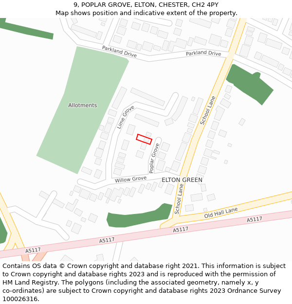 9, POPLAR GROVE, ELTON, CHESTER, CH2 4PY: Location map and indicative extent of plot