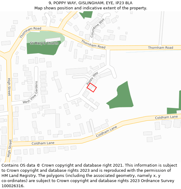 9, POPPY WAY, GISLINGHAM, EYE, IP23 8LA: Location map and indicative extent of plot