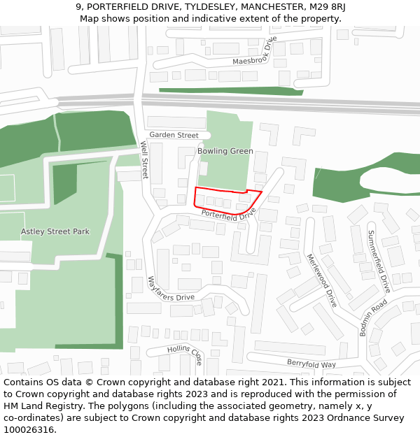 9, PORTERFIELD DRIVE, TYLDESLEY, MANCHESTER, M29 8RJ: Location map and indicative extent of plot