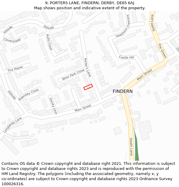 9, PORTERS LANE, FINDERN, DERBY, DE65 6AJ: Location map and indicative extent of plot