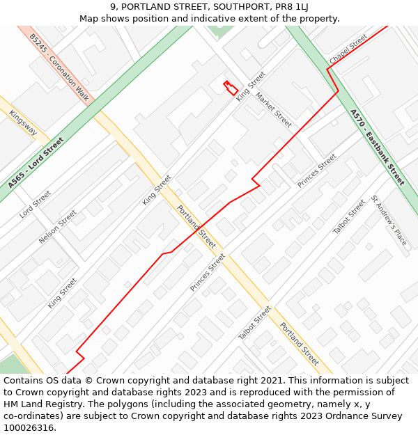 9, PORTLAND STREET, SOUTHPORT, PR8 1LJ: Location map and indicative extent of plot