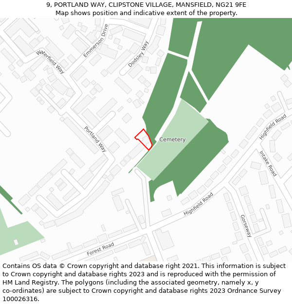9, PORTLAND WAY, CLIPSTONE VILLAGE, MANSFIELD, NG21 9FE: Location map and indicative extent of plot