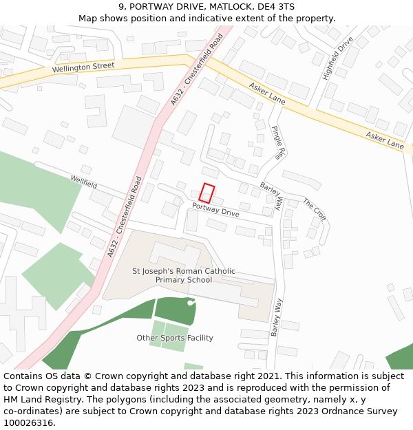 9, PORTWAY DRIVE, MATLOCK, DE4 3TS: Location map and indicative extent of plot
