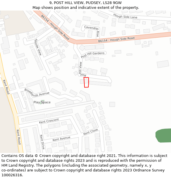 9, POST HILL VIEW, PUDSEY, LS28 9GW: Location map and indicative extent of plot