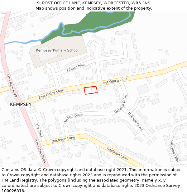 9, POST OFFICE LANE, KEMPSEY, WORCESTER, WR5 3NS: Location map and indicative extent of plot
