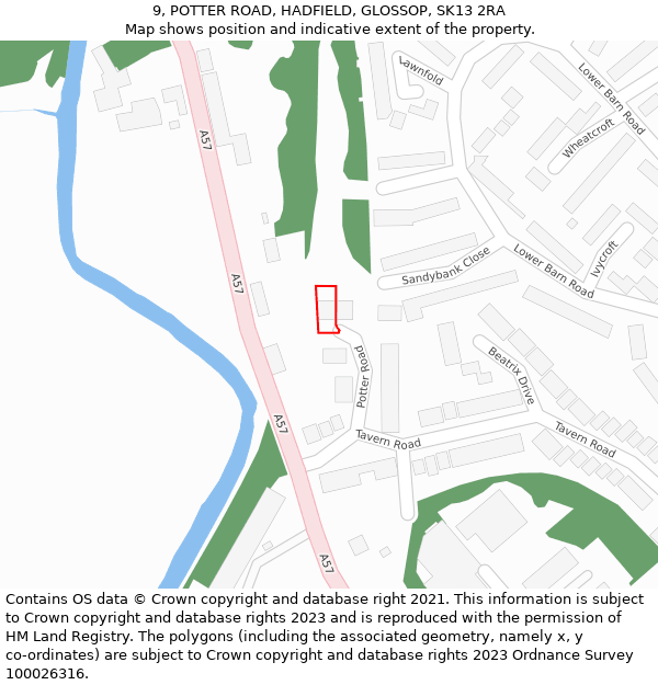 9, POTTER ROAD, HADFIELD, GLOSSOP, SK13 2RA: Location map and indicative extent of plot