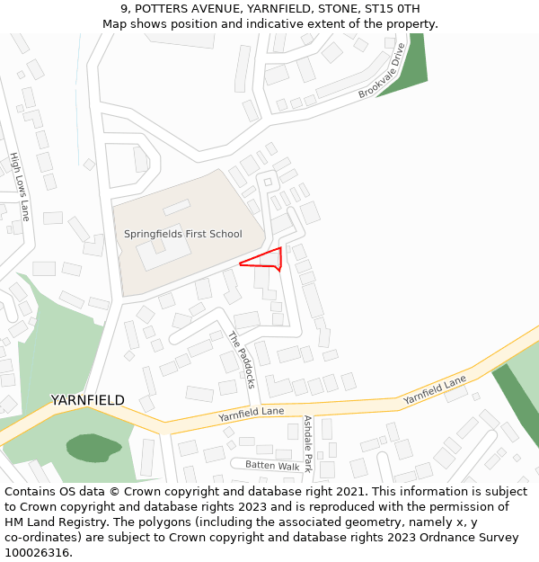 9, POTTERS AVENUE, YARNFIELD, STONE, ST15 0TH: Location map and indicative extent of plot
