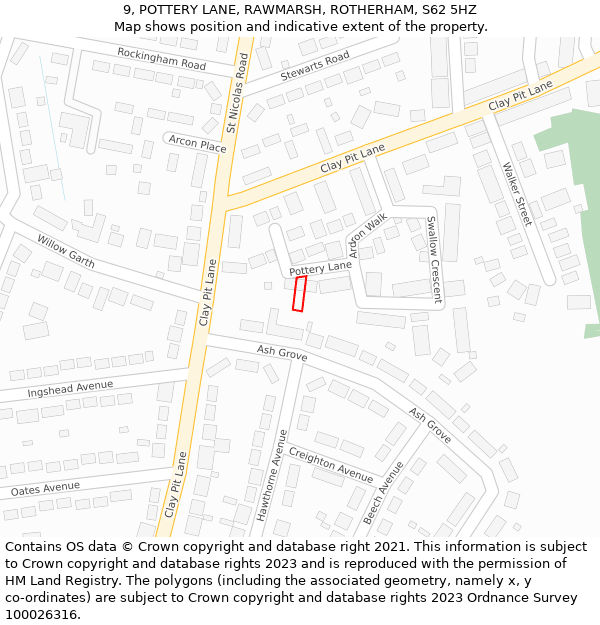 9, POTTERY LANE, RAWMARSH, ROTHERHAM, S62 5HZ: Location map and indicative extent of plot