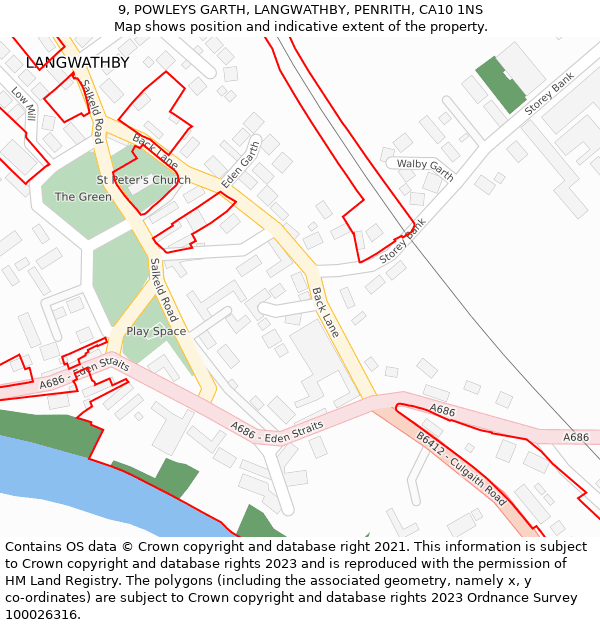9, POWLEYS GARTH, LANGWATHBY, PENRITH, CA10 1NS: Location map and indicative extent of plot