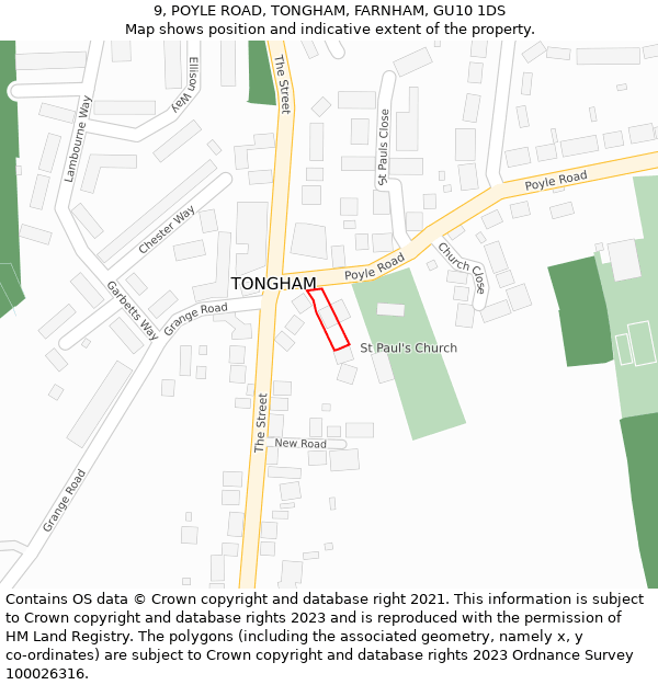 9, POYLE ROAD, TONGHAM, FARNHAM, GU10 1DS: Location map and indicative extent of plot