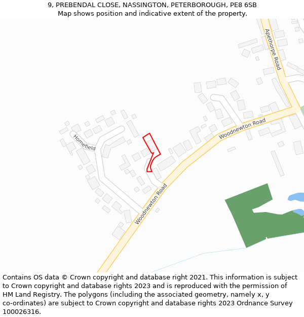 9, PREBENDAL CLOSE, NASSINGTON, PETERBOROUGH, PE8 6SB: Location map and indicative extent of plot