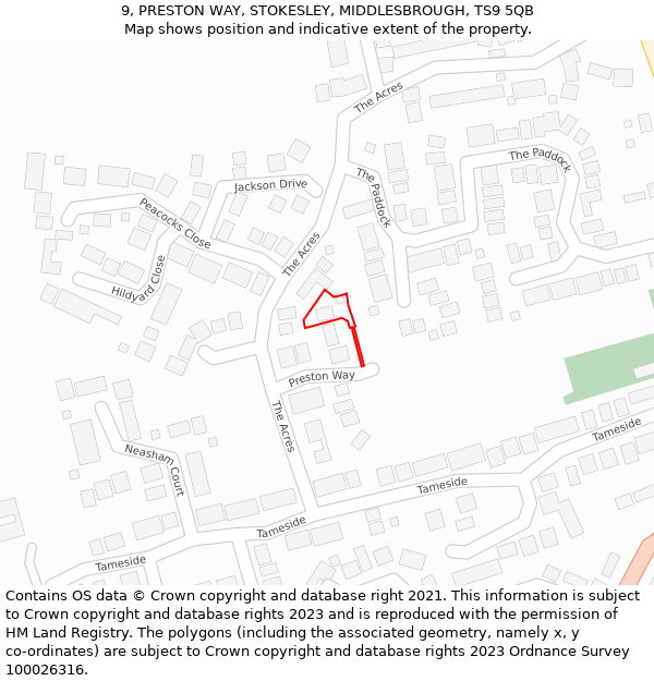 9, PRESTON WAY, STOKESLEY, MIDDLESBROUGH, TS9 5QB: Location map and indicative extent of plot