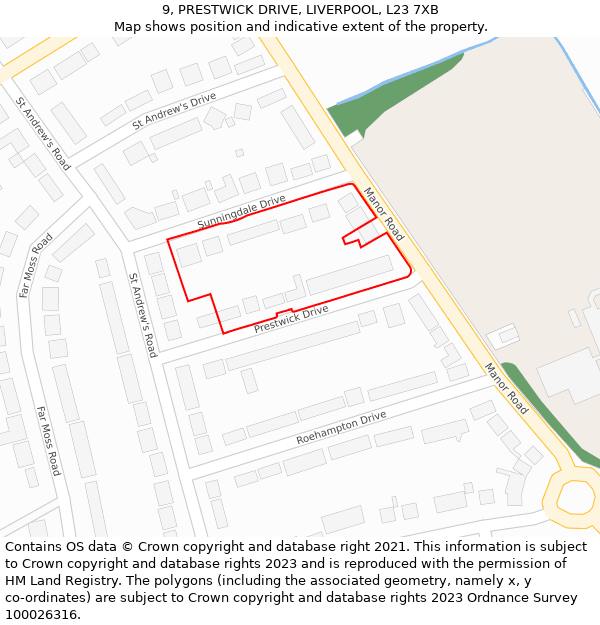 9, PRESTWICK DRIVE, LIVERPOOL, L23 7XB: Location map and indicative extent of plot