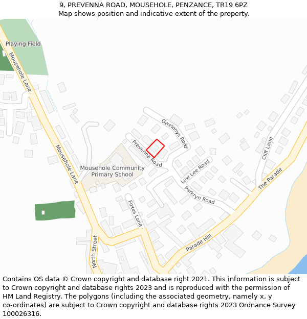 9, PREVENNA ROAD, MOUSEHOLE, PENZANCE, TR19 6PZ: Location map and indicative extent of plot