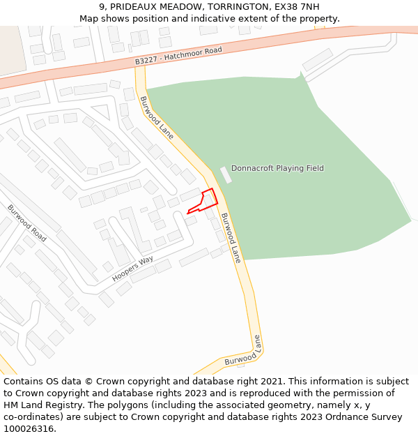 9, PRIDEAUX MEADOW, TORRINGTON, EX38 7NH: Location map and indicative extent of plot