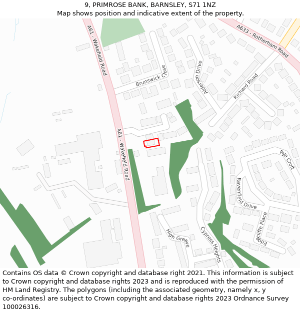 9, PRIMROSE BANK, BARNSLEY, S71 1NZ: Location map and indicative extent of plot