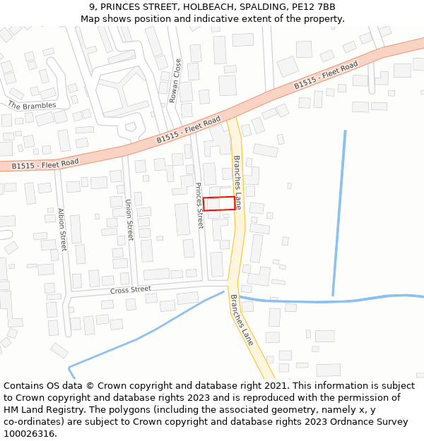 9, PRINCES STREET, HOLBEACH, SPALDING, PE12 7BB: Location map and indicative extent of plot