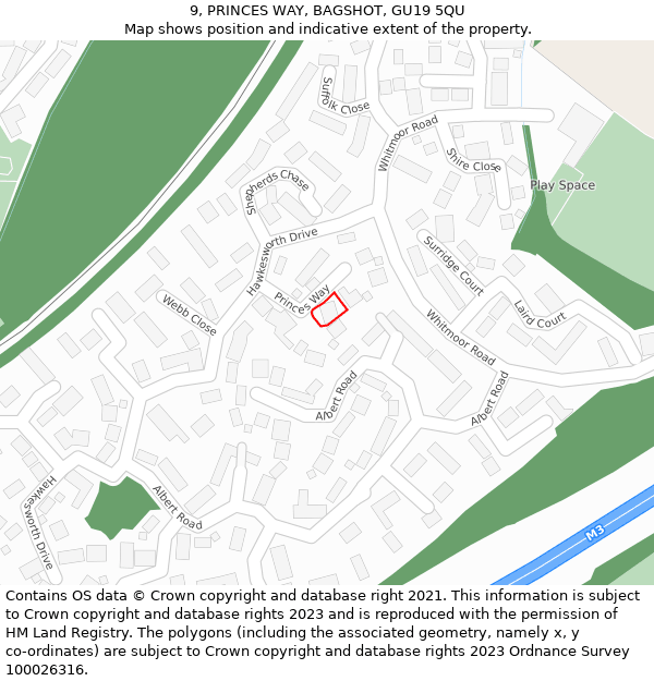 9, PRINCES WAY, BAGSHOT, GU19 5QU: Location map and indicative extent of plot