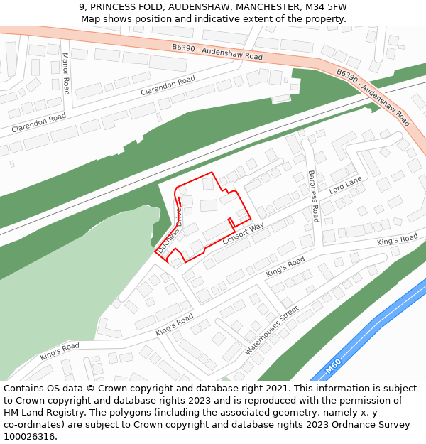 9, PRINCESS FOLD, AUDENSHAW, MANCHESTER, M34 5FW: Location map and indicative extent of plot