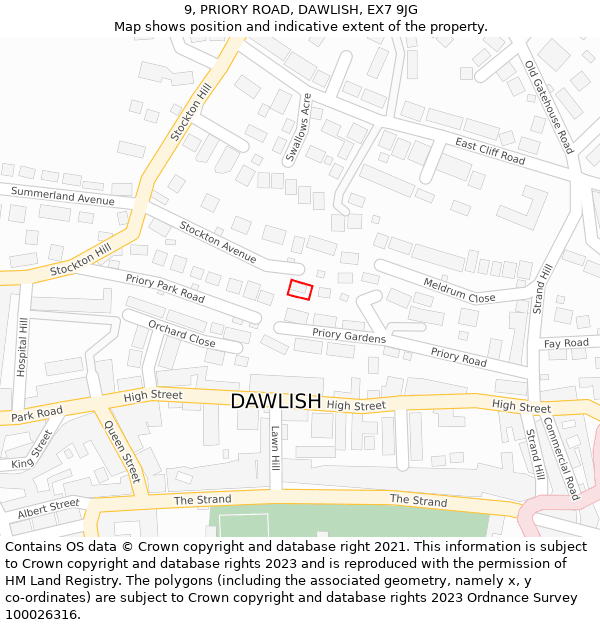 9, PRIORY ROAD, DAWLISH, EX7 9JG: Location map and indicative extent of plot