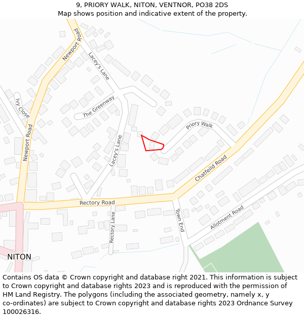 9, PRIORY WALK, NITON, VENTNOR, PO38 2DS: Location map and indicative extent of plot
