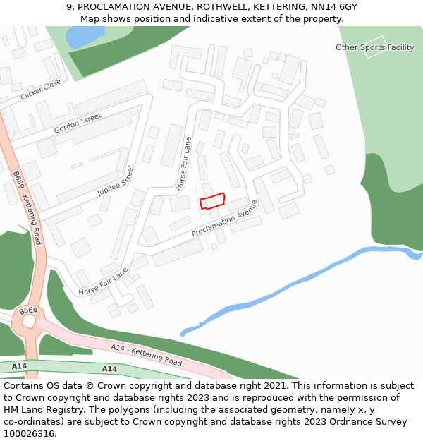 9, PROCLAMATION AVENUE, ROTHWELL, KETTERING, NN14 6GY: Location map and indicative extent of plot