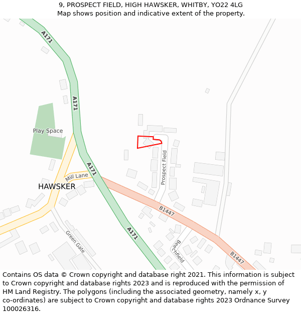 9, PROSPECT FIELD, HIGH HAWSKER, WHITBY, YO22 4LG: Location map and indicative extent of plot