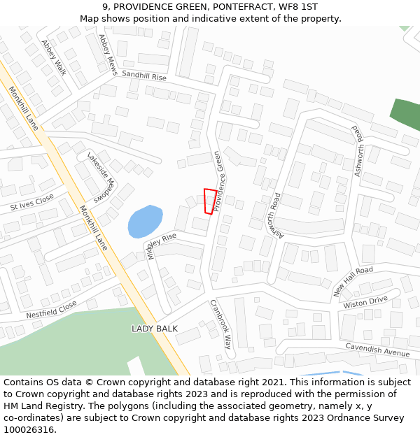 9, PROVIDENCE GREEN, PONTEFRACT, WF8 1ST: Location map and indicative extent of plot