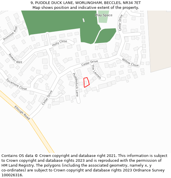 9, PUDDLE DUCK LANE, WORLINGHAM, BECCLES, NR34 7ET: Location map and indicative extent of plot