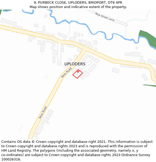 9, PURBECK CLOSE, UPLODERS, BRIDPORT, DT6 4PR: Location map and indicative extent of plot