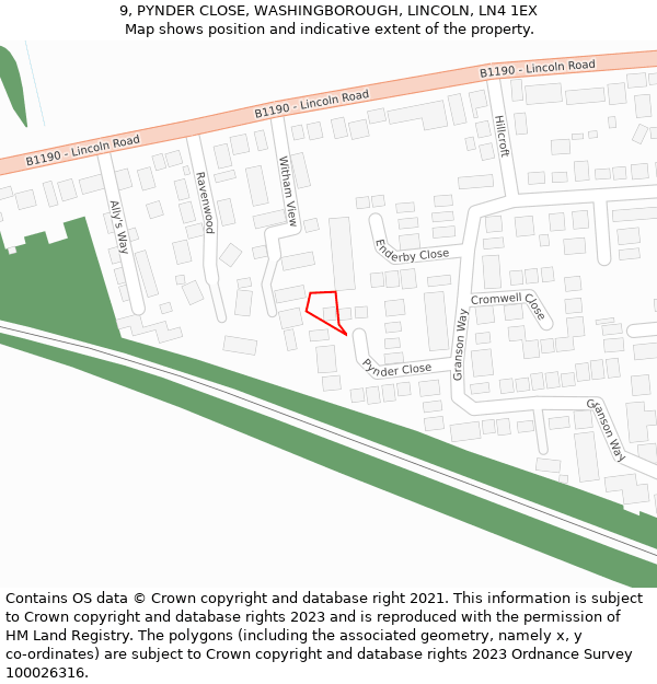 9, PYNDER CLOSE, WASHINGBOROUGH, LINCOLN, LN4 1EX: Location map and indicative extent of plot