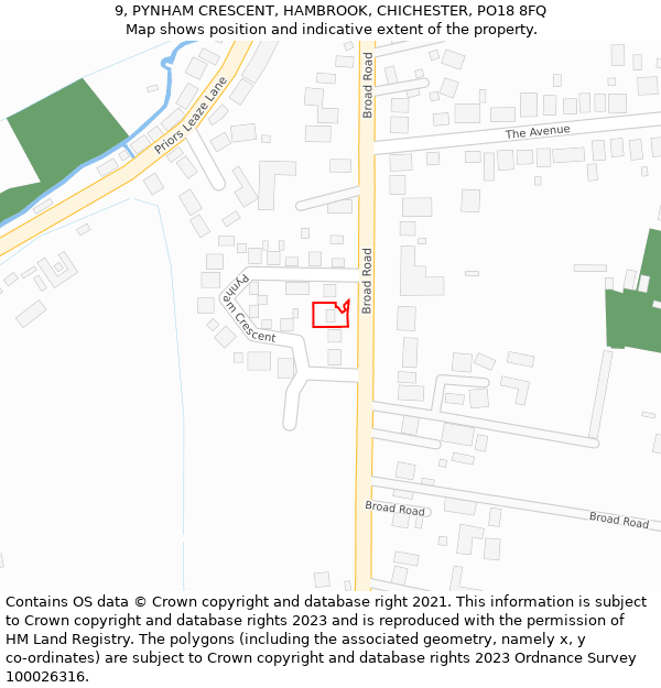 9, PYNHAM CRESCENT, HAMBROOK, CHICHESTER, PO18 8FQ: Location map and indicative extent of plot