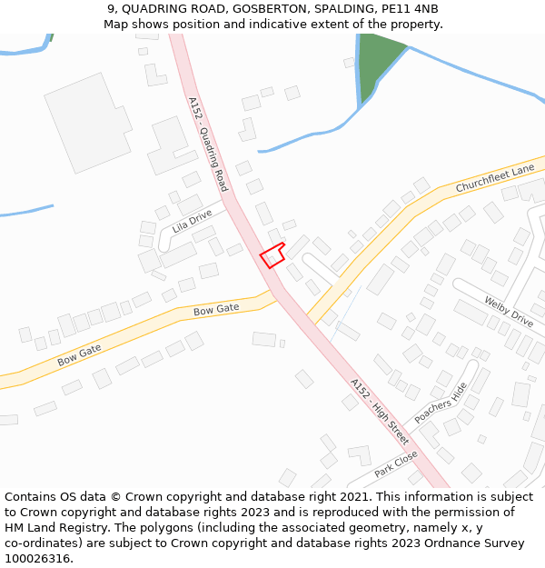 9, QUADRING ROAD, GOSBERTON, SPALDING, PE11 4NB: Location map and indicative extent of plot