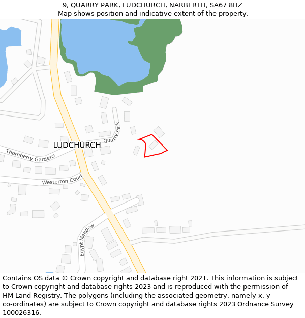 9, QUARRY PARK, LUDCHURCH, NARBERTH, SA67 8HZ: Location map and indicative extent of plot