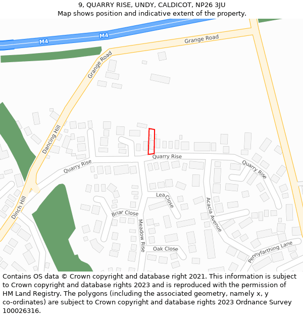 9, QUARRY RISE, UNDY, CALDICOT, NP26 3JU: Location map and indicative extent of plot