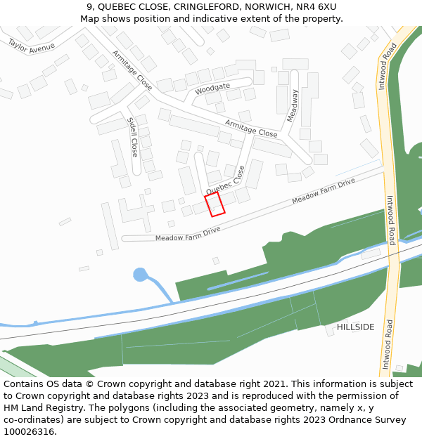 9, QUEBEC CLOSE, CRINGLEFORD, NORWICH, NR4 6XU: Location map and indicative extent of plot