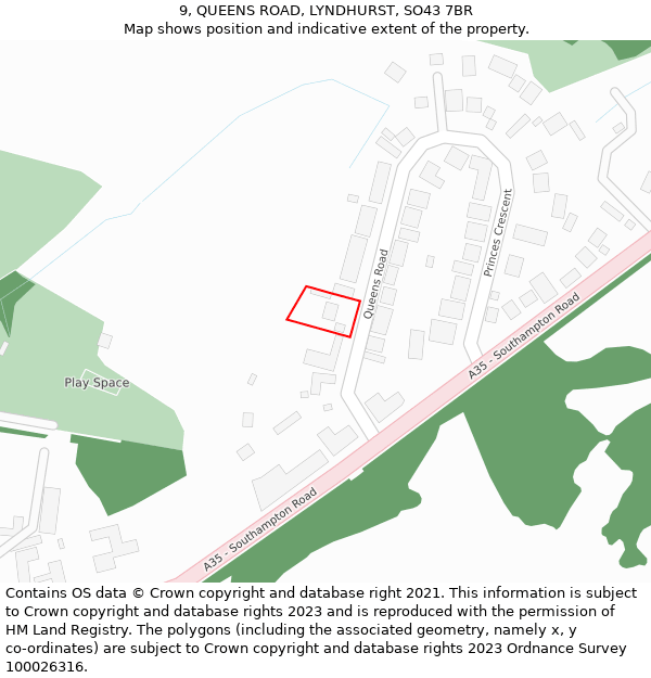 9, QUEENS ROAD, LYNDHURST, SO43 7BR: Location map and indicative extent of plot