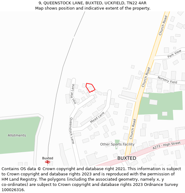 9, QUEENSTOCK LANE, BUXTED, UCKFIELD, TN22 4AR: Location map and indicative extent of plot