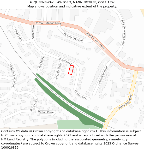 9, QUEENSWAY, LAWFORD, MANNINGTREE, CO11 1EW: Location map and indicative extent of plot