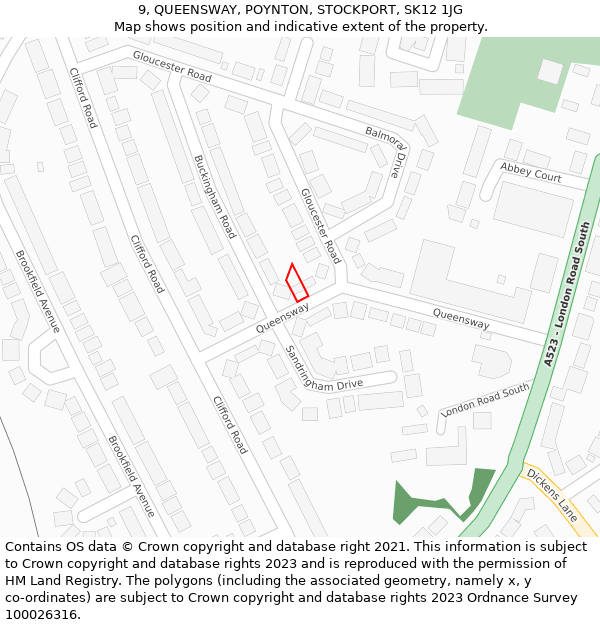 9, QUEENSWAY, POYNTON, STOCKPORT, SK12 1JG: Location map and indicative extent of plot