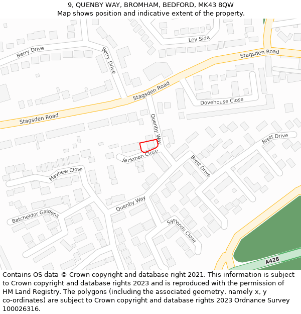 9, QUENBY WAY, BROMHAM, BEDFORD, MK43 8QW: Location map and indicative extent of plot