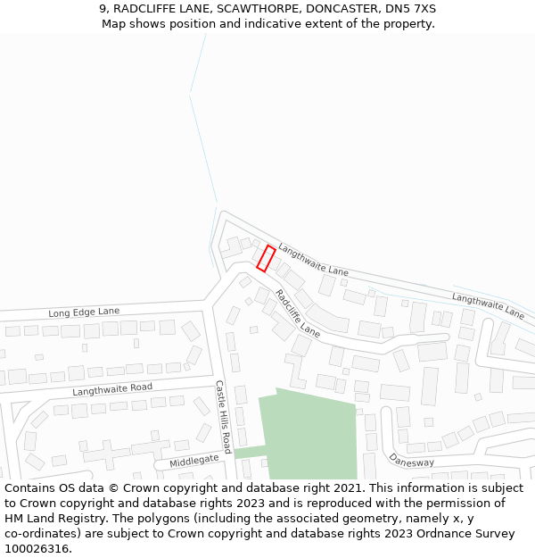 9, RADCLIFFE LANE, SCAWTHORPE, DONCASTER, DN5 7XS: Location map and indicative extent of plot