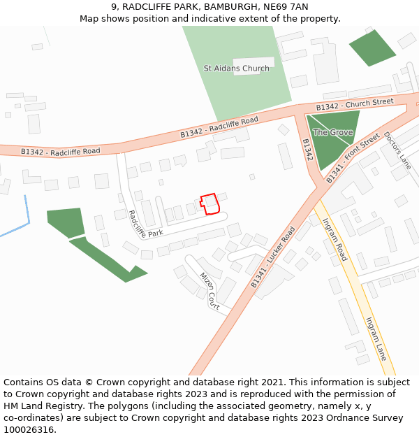 9, RADCLIFFE PARK, BAMBURGH, NE69 7AN: Location map and indicative extent of plot